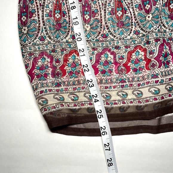 JOIE Womens 100% Silk Blouse Tunic L Colorful Printed V-Neck Sheer Boho Peasant - Picture 3 of 8